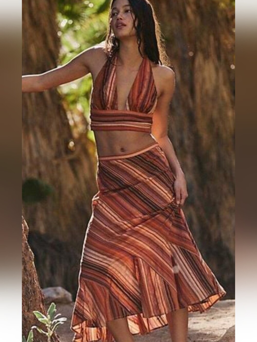 Free People Sedona Striped Halter & Midi Skirt Set NWT✨ Copper. Large.